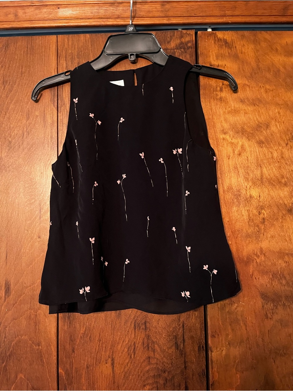 Rena Rowan Black Sleeveless Camisole with Pink Floral Print